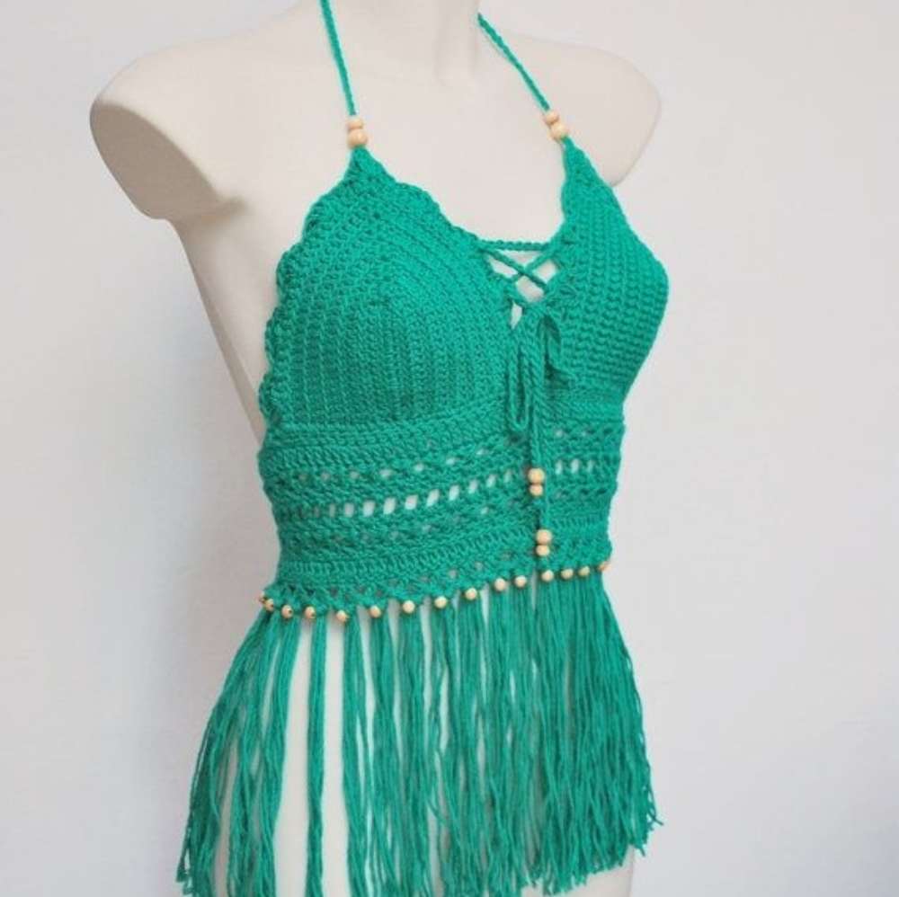 Summer crochet halter tops blue / turquoise